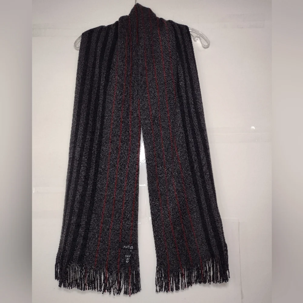 Apt. 9 Gray and Black Striped Scarf with Red Pinstripes